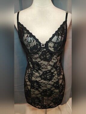 Vtg The Escante Collection Sheer Floral Lace Lingerie Slip Dress w Rhinestones